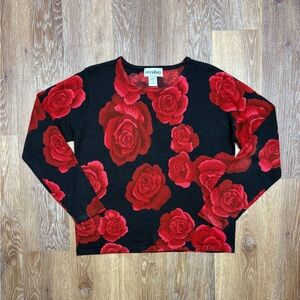 eccobay Black & Red Rose Print Crewneck Sweater